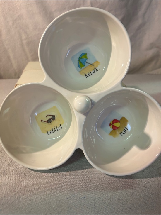 Rae Dunn Other - Rae Dunn White Ceramic Triple Snack Server with Beach Motifs